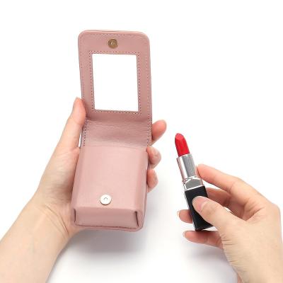 China Special Portable Fashion Makeup Mirror Lipstick Wallet Storage Box Mini Lipstick Bag Convenient Square Lady Bags Mirror for sale