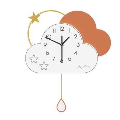 China Antique Style Luxury Pendulum Clouds 3d Wall Clock Gift Modern Cloud Wall Clock Living Room Wall Clock for sale