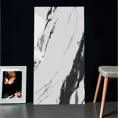 China Modern Marble Effect Black And White Polished Body Porcelain 600x1200mm Full Glazed Floor Tiles for sale