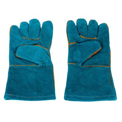 China Work Protection Blue Cow Split Anti Fire Safety Leather Welding Working Gloves for sale