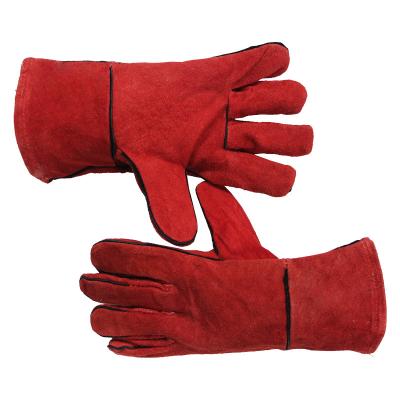 China Leather Welder Red Color Hand Welding Gloves For Heat Resistant Welder for sale