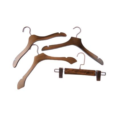 China Fashion Eco - Friendly Material Wooden Hangers Luxury Antique Color With Notches For Clothes for sale