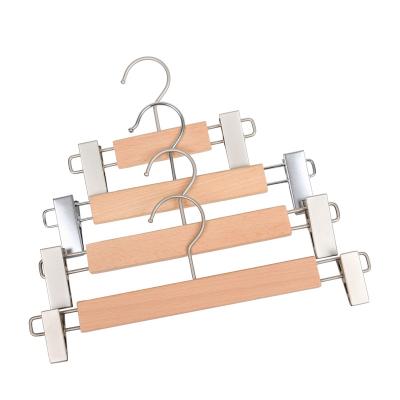 China Beautiful eco-friendly material natural beech wood kids hangers with clips for trouser skirts for sale