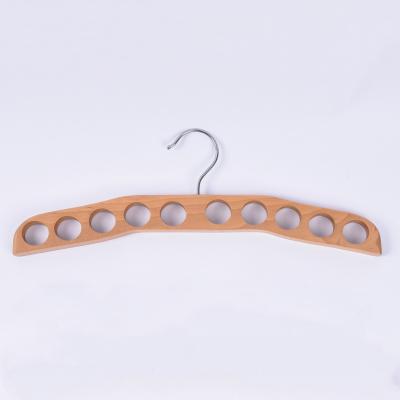 China Eco-friendly Material Luxury Space Saving Natural Wood Scarf Ties Hanger With 10 Rings for sale