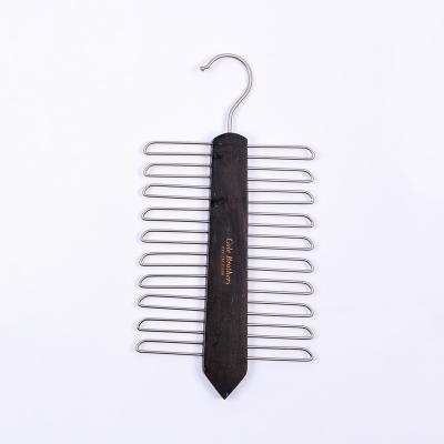 China Eco-friendly Material Customized Antique Wood Space Saving 20 Rings Scarf Ties Hanger for sale