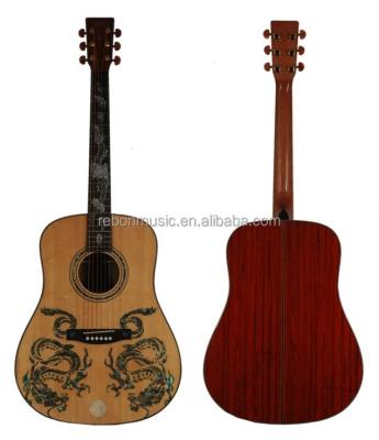 China Rosewood Weifang Rebon 41 size all solid spruce&mahogany acoustic guitar with abalone dragon inlay for sale