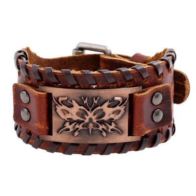 China 2020 New Fashion CLASSIC Viking Punk Warriors Handcrafted Genuine Leather Bracelet For Man Engraved Butterfly Men's Accessories for sale