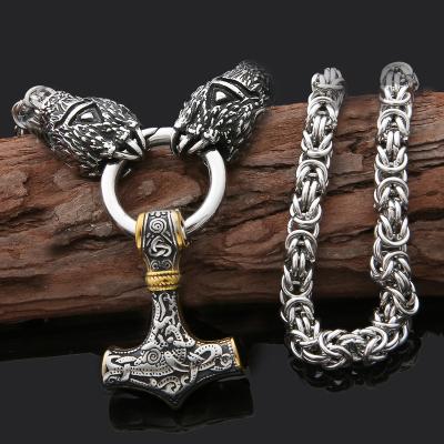 China 2021 CLASSIC 2021 Trade Assurance Viking Gold&Silver Great Thor Hammer Necklace Stainless Steel Wolf Pending Head Handmade Accessories for sale