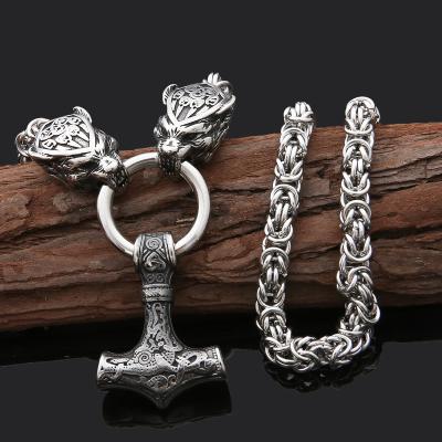 China 2021 CLASSIC 2021 Trade Assurance Viking Gold&Silver Great Thor Hammer Necklace Stainless Steel Wolf Pending Head Handmade Accessories for sale