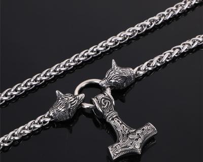 China CLASSIC 2021 Trade Assurance Viking Great Thor Hammer Stainless Steel Silver Pendent Wolf Necklace Key Lanhua Chain Accessories for sale