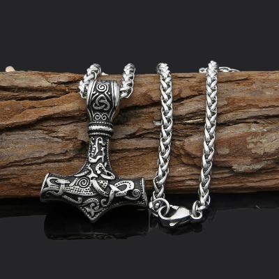 China 2020 CLASSIC Trade Assurance Vintage Viking Thor's Hammer Necklace Stainless Steel Norse Wolf Head Religious Men's Pending Accessories for sale