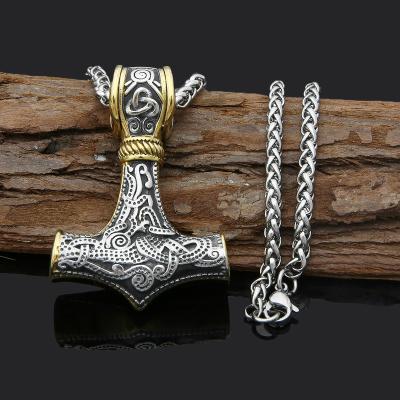 China 2020 CLASSIC Trade Assurance Vintage Viking Thor's Hammer Necklace Stainless Steel Norse Wolf Head Religious Men's Pending Accessories for sale