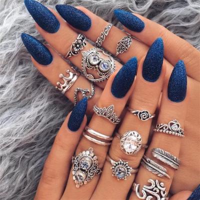 China 2020 CLASSIC European and American Antique Silver Arrow Elephant Fox Lion Pony Model 16pcs/set Cut Out Gemstone Animal Geometric Rings for sale