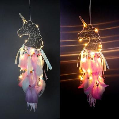 China CLASSIC DIY Home Decoration DIY Dreamcatcher LED Lighting Moon Design Feather Handmade Craft Hanging Dream Hook 2020 European American for sale