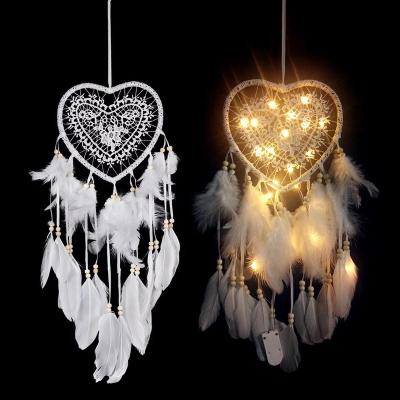 China CLASSIC DIY Home Decoration DIY Dreamcatcher LED Lighting Moon Design Feather Handmade Craft Hanging Dream Hook 2020 European American for sale