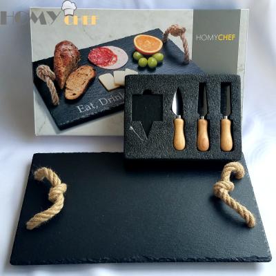 China Sustainable Popular Homychef 6 Pcs Slate Cheese Serving Tray With Jute Handle for sale