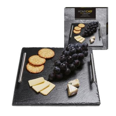 China BSCI Factory New Sustainable Dessert Style Natural Black Slate Serving Tray 30*30cm for sale