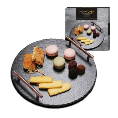 China China Factory Slate New Sustainable Direct Style Natural Black Slate Serving Tray In Round Shape for sale