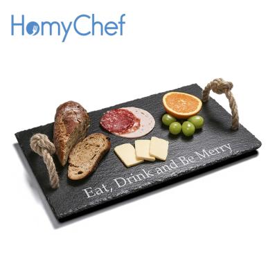 China Sustainable BSCI Fabricated Natural Black Slate Serving Tray With Laser Logo 43*25cm for sale