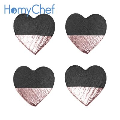 China Sustainable Elegant Design Silver / Gold / Rose Gold Plated Natural Heart Slate Coasters for sale