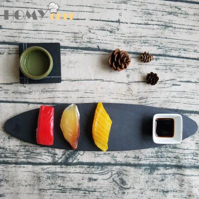 China Sustainable slate sushi plate factory direct sales good price 30x15cm oval black sushi slate dish for sale