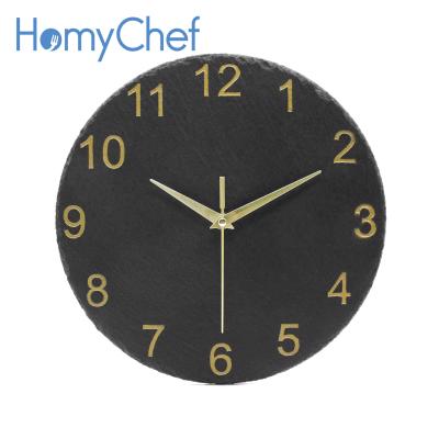 China Sustainable Specialization Hot Products Dia25cm / 30cm Round Black Slate Clock With Gold Engraved for sale