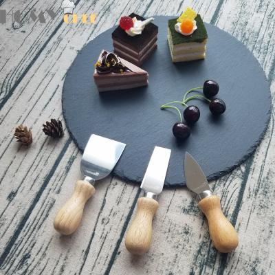 China Best Viable Selling Round Slates For Food Service With Wooden Handle Knife Set for sale