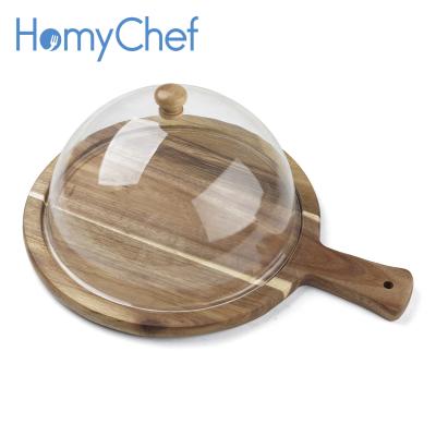 China Sustainable Food Safe Natural Acacia Wooden Cheese Board With Handles for sale