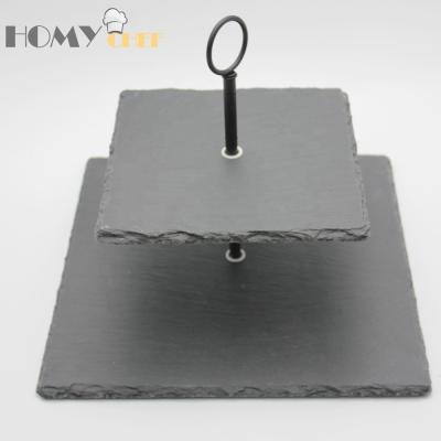 China Factory direct sales viable and cheap 2 tier square slate cheese cake stand slate cake stand for sale