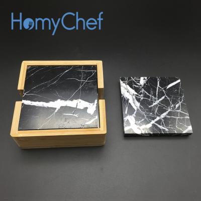 China LFGB Viable Factory Direct Black Square White Natural Marble Coaster 10cm 4inch Passed for sale