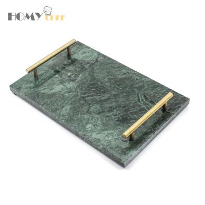 China European Modern Kitchen Tableware 2 Handles Green Marble Food Tray for sale