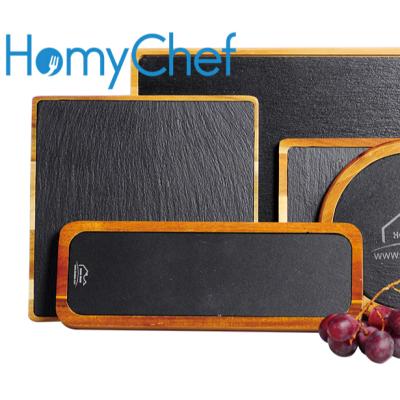 China Disposable Good Quality BSCI Passed Factory Natural Acacia Wood Serving Tray With Slate Cheese Dish for sale