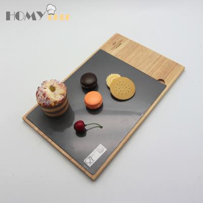 China Factory Direct Sales Disposable Slate Cheese Dish With Rubber Wooden Board for sale