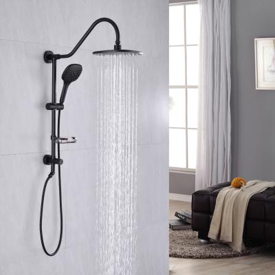 China With High Quality Two Way Matt Black Brass Bathroom Shower Faucet Sliding Bar Exposed Shower Set for sale