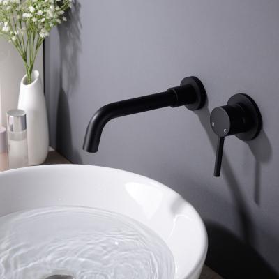 China Modern Matt Black Hot Cold Water Filigree Basin Faucet Hide Wall Mounted Bathroom Mixer Tap Water Tap for sale