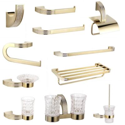 China Crystal Brushed Gold Bathroom Hardware Contemporary Czech Set Robe Hook Towel Rail Brass Bathroom Accessories for sale