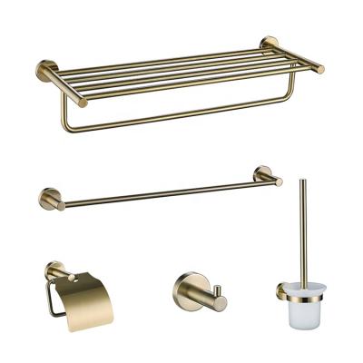 China Gold Bathroom Hardware Set Modern Swept SUS 304 Wall Mount Paper Holder Shelf Towel Rail Rack Holder Bar Robe Hook for sale