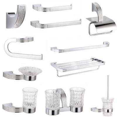 China Modern Chrome Toothbrush Holder Toothbrush Holder Shelf Bar Towel Hook Rail Holder Chrome Crystal Bathroom Hardware Set Robe for sale