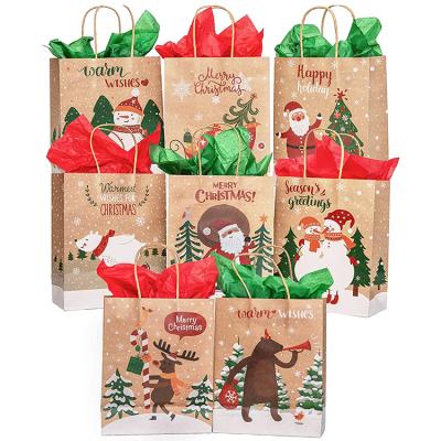 China Custom Recyclable Fashion Christmas Logo Printed Gift Luxury Kraft Style Paper Bags for sale