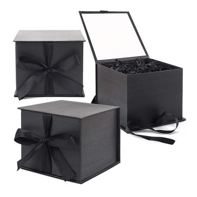 China High Quality Materials Beautiful Custom Design Large Capacity Recycled Luxury Black Gift Box With Ribbon for sale