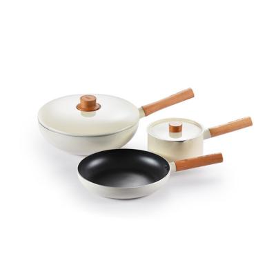 China Sustainable Aluminum Cooking Sets 3pcs Kitchen Beware Non Stick Cookware Sets With Nonstick Coating for sale