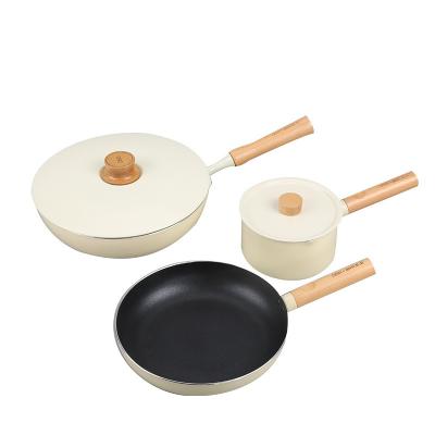 China Viable Kitchen Aluminum Alloy Pan Wok Frying Pan Non-Stick 3pcs Pan Cooking Pot Set Cookware for sale