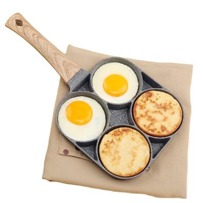 China 4 Hole Multi Compartment Wooden Handle Non Stick Pan Four Hole Frying Pan For Burger Egg Pancake Maker for sale