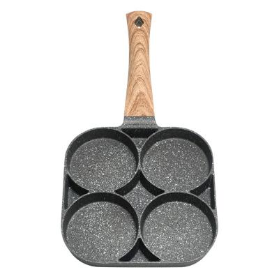 China Sustainable 4 Egg Breakfast Omelet Frying Pancake Pan 4 Hole Square Pan For Egg Maker Wooden Handle for sale