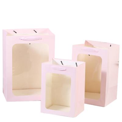 China flower recyclable paper bag with window paper gift bags for flower bouquet florist flower paper gfit bag for sale