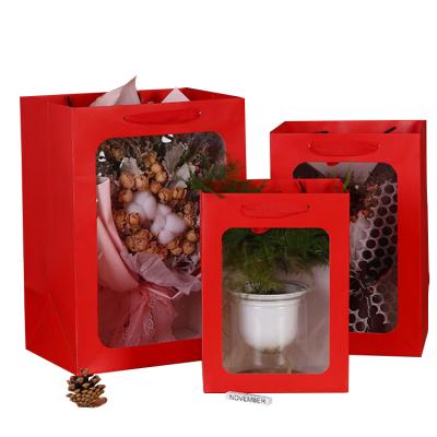 China Flower Packaging Paper Bag PVC Flower Paper Bag Recyclable Transparent Flower Paper Bag With PVC Window for sale