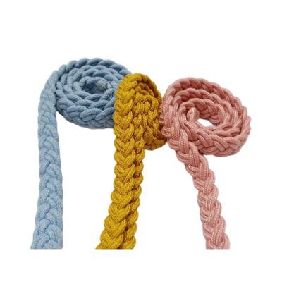 China New Pattern Customized Polyester Braided Rope Sustainable Pet Rope Outdoor Dog Use Polyester Flat Rope for sale