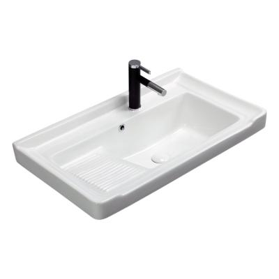 China Wholesale Bathroom Sink HY-80E Wash Panel Sinks Wash Tub White Ceramic Basin Laundry Tub for sale