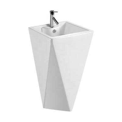 China Modern Wholesale Ceramic Pedestal Wash Floor One Piece Hand Basin for sale