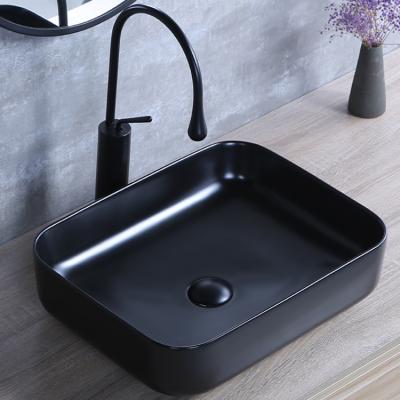 China Shampoo Sinks Modern Sanitary Ware Bathroom Sink Countertops Rectangular Matte Black Ceramic Hand Wash Art Basin for sale